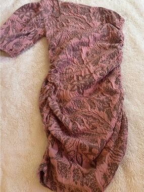 Zara One-Shoulder Asymmetrical Dress in Dusty Rose and Brown